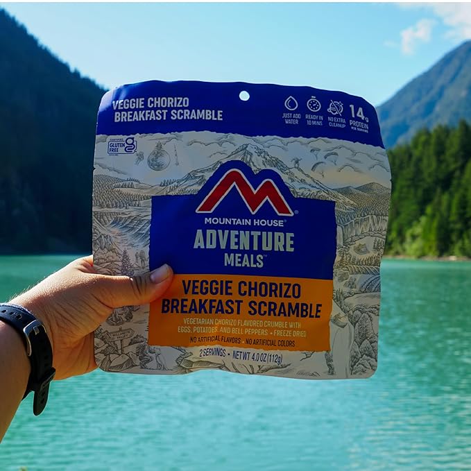 Mountain House Veggie Chorizo Breakfast Scramble 2-Servings & Pad Thai with Chicken 2-Servings Backpacking & Camping Food Bundle