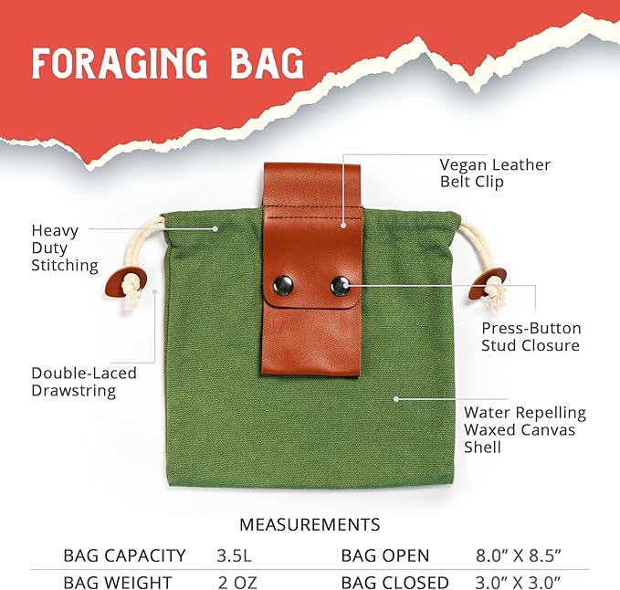 Mushroom Foraging Kit – Mushroom Collecting Tools include Foraging Bag, Mushroom Knife, Brush and Waterproof Journal - Mushroom Gifts for Outdoor Camping