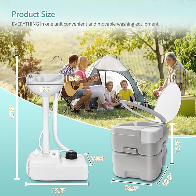 Outdoor Garden Camping Hand Sink with Portable Toilet, Removable Hand Washing Basin Sanitary Ware for RV/Kitchen/Indoor (2023 updated version)