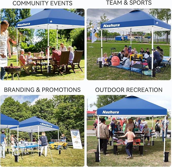 Nazhura 10' x 10' Pop Up Canopy Tent with Sand Weight Bag, Freestanding Sun Shelter for Picnic and Camping, One Person Setup and Height Adjustable (Blue)