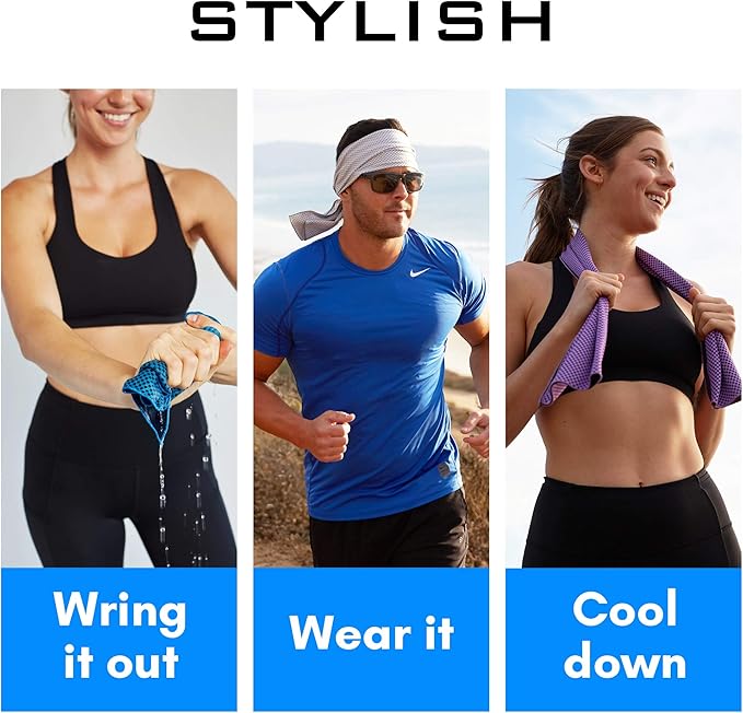 Grounded Sport ® Lightweight Microfiber Cooling Towel 3-Pack | 12" x 39" | for Exercise Spin Workout Camping Work Travel Hot Weather Women Men Neck Face | San Diego CA | Stay Grounded
