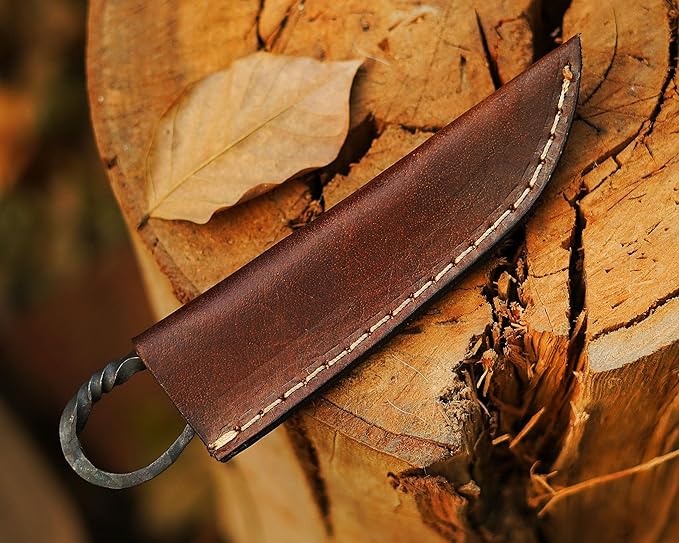 Handmade Viking knife - Hand Forged Celtic Pocket Knife - EDC Full Tang Predator Hunter Camping Knife - Hardened Blade Vintage Art Collection - Carbon Steel Necklace Knife with Sheath