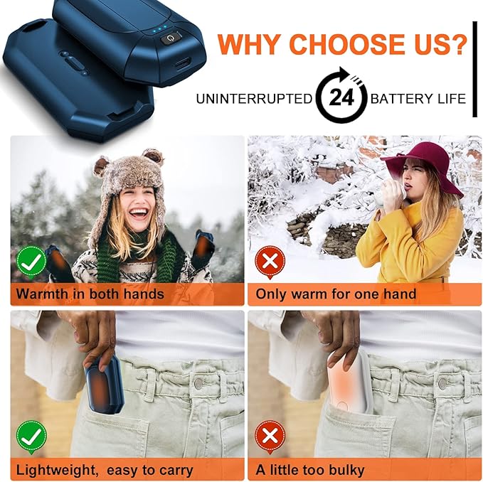 2 Pack Hand Warmers Rechargeable, Electric Hand Warmer Reusable, USB Handwarmers,Outdoor/Indoor/Golf/Camping/Hunting/Pain Relief/Watch Football/Baseball/Warm Gifts for Men Women Kid Birthday Christmas