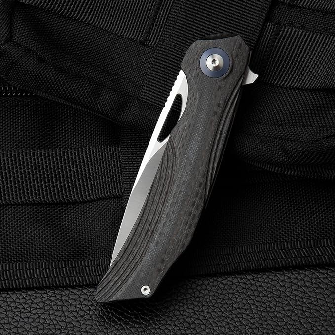 BESTECH KNIVES Pocket Folder Folding Knife: 3.54" 154CM Steel Satin Blade, Carbon Fiber and G10 Scales, Flipper, Liner Lock, EDC Titanium Clip, BL01A (Black Desert)