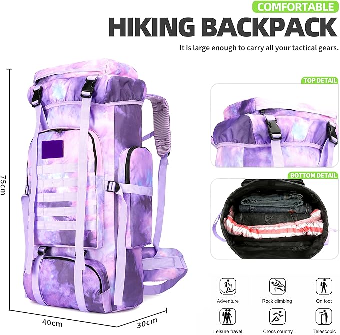 70L Camping Hiking Military Tactical Backpack Outdoor Water-Repellent Adjustable Sport Bags