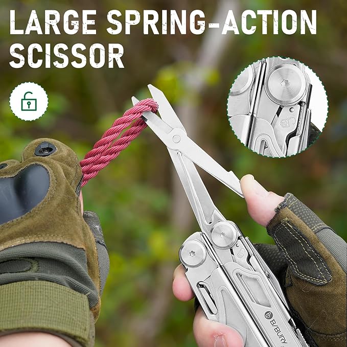 BIBURY Multitool Pliers Pro BI2045, Foldable Multitools with Replaceable Wire Cutters and Saw, Stainless Steel Multi Tool w/Upgraded Scissors and Screwdriver Set, Ideal for Camping, Fishing, Survival