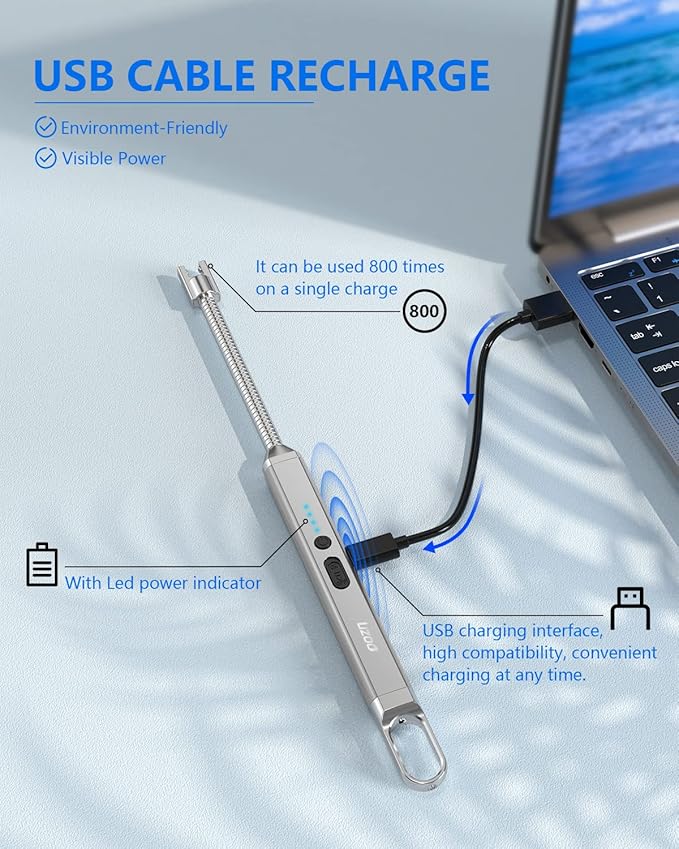 Lighter, Electric Lighter, Rechargeable Arc Lighter, 360° Flexible Neck Flameless Grill Long Lighters for Candle Aromatherapy Camping BBQ Gas Stoves-Silver Gray-Red