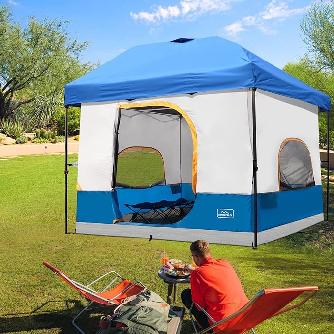 KAMPKEEPER Camping Tent for Pop Up Canopy, Converts 10'x10' Straight Leg Canopy into Camping TentFully Vented Roof, Light Blue