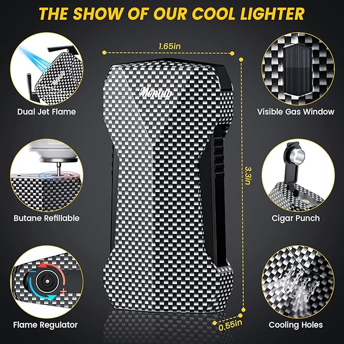 Dual-Jet Torch Lighter, with Built-in Hole Punch, Cool Lighters for Festival Gifts, All-in-one Design Butane Refillable Lighter, Portable Windproof Lighter for Candles, Camping Outdoors