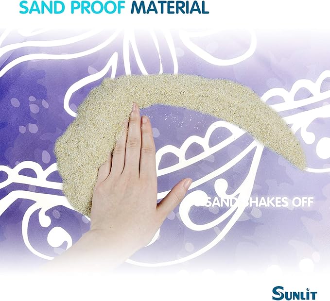 Sunlit Silky Soft 106"x81" Boho Sand Proof Beach Blanket Sand Proof Mat with Corner Pockets and Mesh Bag for Beach Party, Travel, Camping and Outdoor Music Festival, Blue Purple Mandala