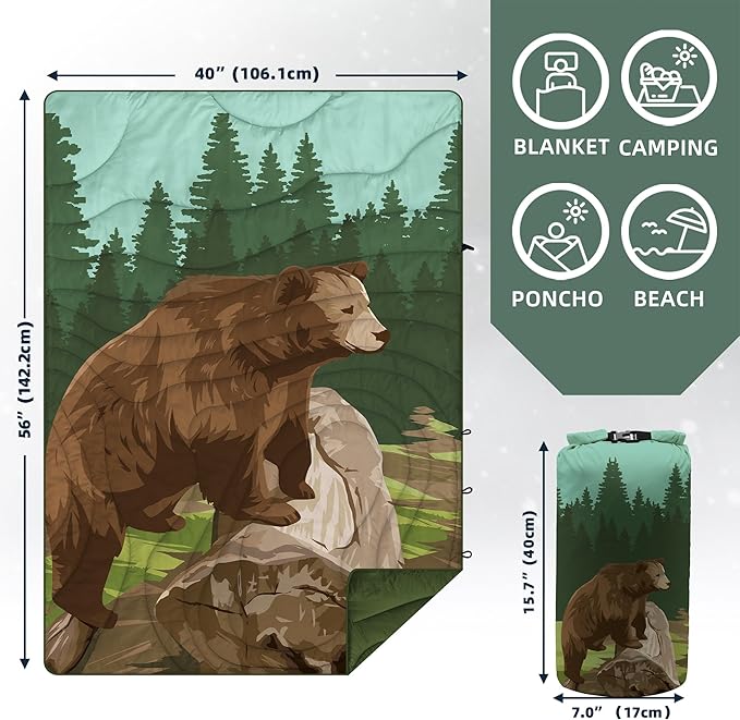 Outdoor Puffy Camping Blanket, Lightweight Windproof Warm Stadium Blanket, Packable Travel Camping Quilt for Cold Weather,Hiking, Backpacking,Sleeping, Hammock, Adventure 56"x 40"
