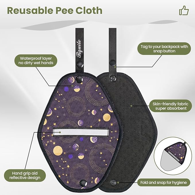 Rquite Female Urinal Pee Cloth Set, Portable Female Urination Device, Reusable Pee Funnel & Rag with Discreet Carry Bag, Silicone Urine Cup for Women Camping Gear Hiking Accessories