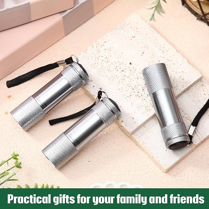 VIHOSE 32 Pcs Mini Flashlights Bulk, Bright Aluminum Handheld Flash Light with Lanyard, Small LED Flashlights for Kids Night Reading Emergency Hurricane Camping Hiking Party Favors(Gray)