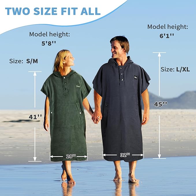 Tirrinia Hooded Surf Poncho Changing Towel Summer Swim Robe with Pocket, Quick Dry Towel Hoodie for Surfing Swimming Diving Men Women
