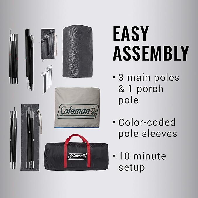 Coleman Cabin Camping Tent with Screened Porch, 4/6 Person Weatherproof Tent with Enclosed Screened Porch Option, Includes Rainfly, Carry Bag, Extra Storage, and 10 Minute Setup