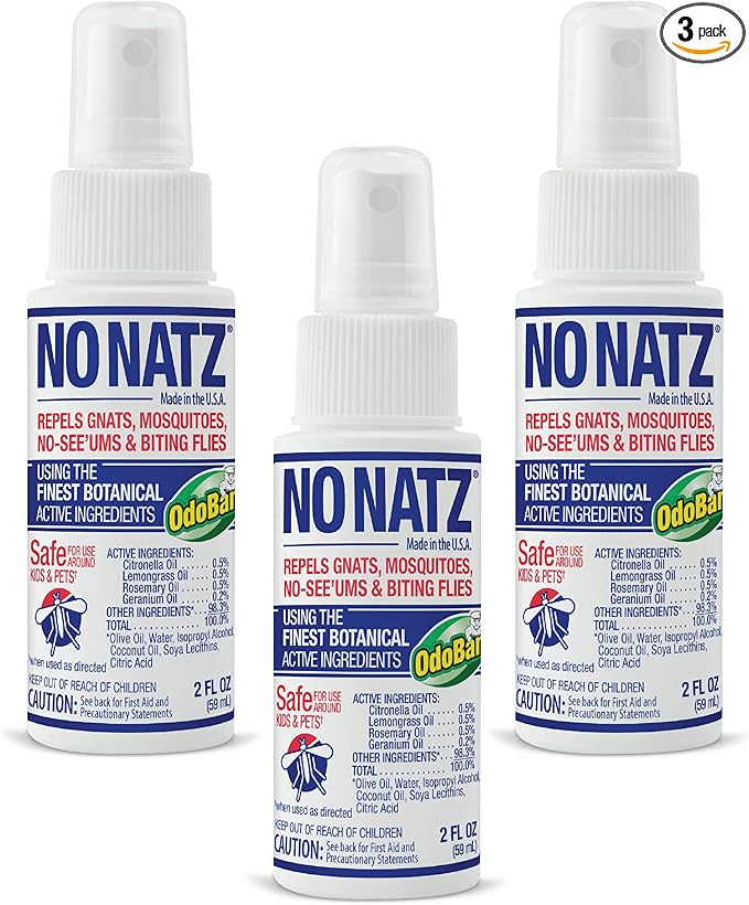 No Natz Botanical Bug Repellent, Effective for Gnat, Mosquito, and Biting Flies, Hand-Crafted and DEET-Free, Non-Greasy Formula, 2 Ounce Spray Bottle, 3-Pack