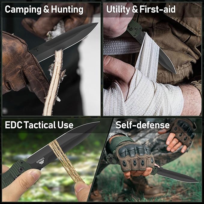 Folding Knife,Stainless Steel Pocket Knives & Folding Knives,10.2 in EDC Tactical Knife with Safety Lock+clip for Men Camping Hunting Fishing Hiking