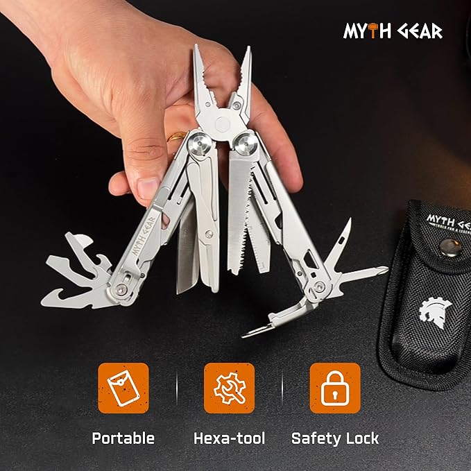 Multitool 20-in-1 Pliers and Knife Set - Ultimate Portable, Multipurpose Gear with Pocket Clip, Nylon Bag, and Safety Lock - Perfect for Home, Outdoor, Camping, Hiking, DIY, and Professional Use