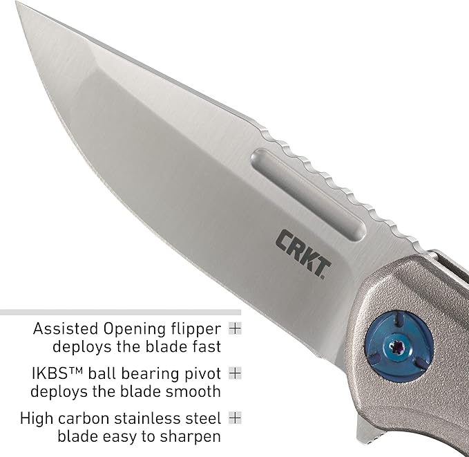CRKT Lanny EDC Folding Pocket Knife: Assisted Opening Everyday Carry, Satin Blade, Flipper , Liner Lock, Hammered Aluminum Handle, Reversable Pocket Clip 6525