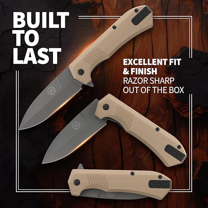 Off-Grid Knives - Stinger EDC Folding Knife with Spear Point Blade, Crucible 154CM Steel, G10 Scales, Deep Carry Clip, Everyday Carry (Coyote Spear Point)