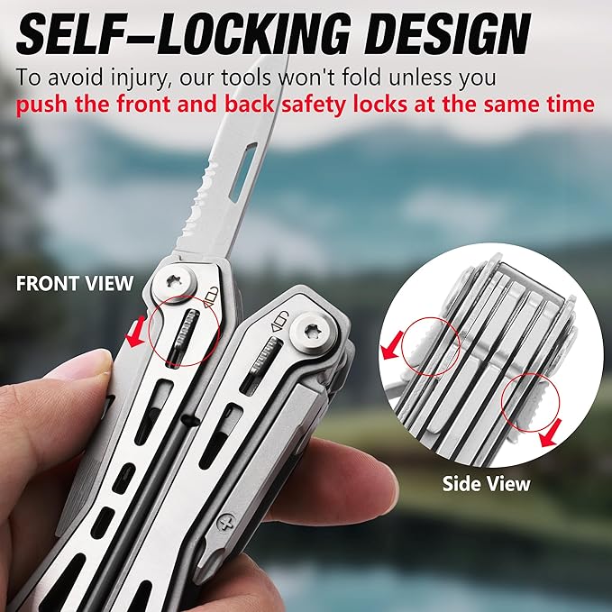 FLISSA 16-in-1 Stainless Steel Multi Tool, EDC Multitool with Pocket Knife, Pliers, Belt Clip and Oxford Sheath, Self-locking Utility Multi-Tool for Camping Survival Outdoor Activities