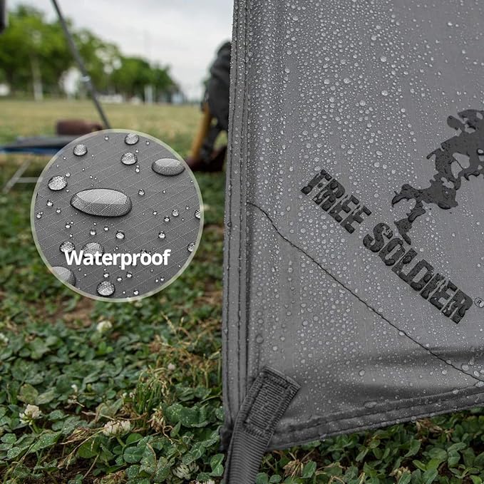 FREE SOLDIER Waterproof Portable Tarp Multifunctional Outdoor Camping Traveling Awning Backpacking Tarp Shelter Rain Tarp (Gray Upgrade)