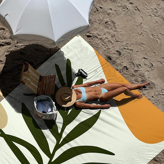 Boho Beach Blanket Waterproof Sandproof, 78''×86'' Large Sand Free Beach Mat with 4 Stakes for 1-4 Adults, Big Compact Lightweight Outdoor Picnic Blanket for Camping, Hiking, Travel