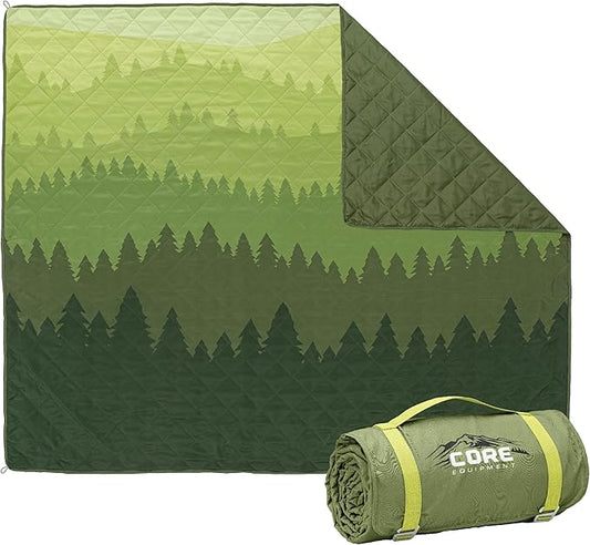 CORE Outdoor Weighted Blanket | Packable Waterproof Picnic Blanket, Beach Mat, Tent Camping Rug, & Stadium Blanket | Large Portable 94" x 78" Quilt Design with Built-in Straps and Carry Handle