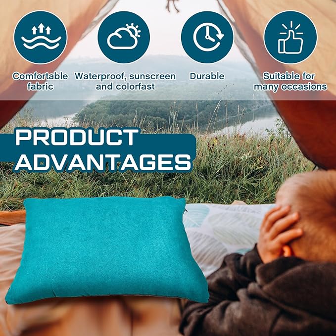 Soaoo 3 Pcs Camping Pillow Inflatable Compressible Memory Foam Foldable Travel Pillow Packable Pillow with Storage Bag for Adult Kid Backpacking Sleeping Traveling Hiking Car Essential Gear (Green)