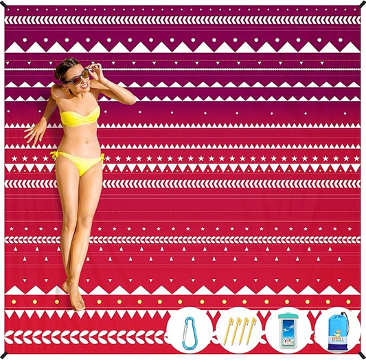 BYDOLL Beach Blanket Sandproof Waterproof Boho 78''×81''1-4 Adults Compact Lightweight Oversized Beach Blanket Large Picnic Mat Blanket for Travel Camping Hiking Picnic