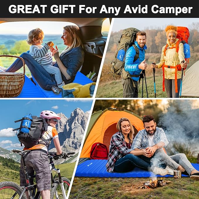 Sleeping Pad for Camping - Ultralight Inflatable Sleeping Mat for Camping Backpacking Hiking Tent Traveling - Portable Compact Lightweight Waterproof Air Mattress with Inflating Bag - Blue