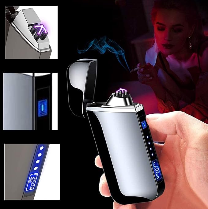 Electric Lighter Dual Arc Lighter Outdoor Windproof Lighters USB Rechargeable-Flameless-Plasma Cool Lighters for Camping, Hiking, Adventure, (Black)