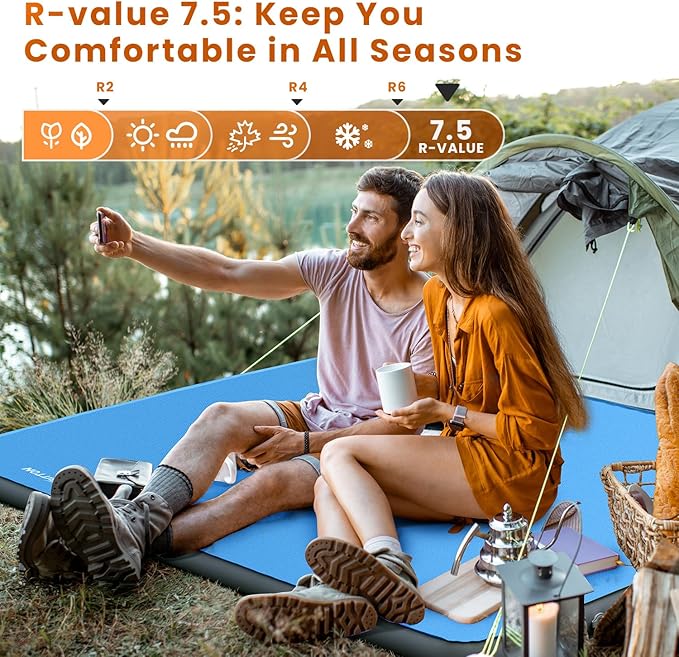 Self Inflating Sleeping Pad with Built-in Electric Pump, 4" Ultra Thick Memory Foam Double Camping Mattress, Fast Deflating Camping Sleeping Pad, 4 Season Insulated Sleeping Pad for Camping, Tent, Car