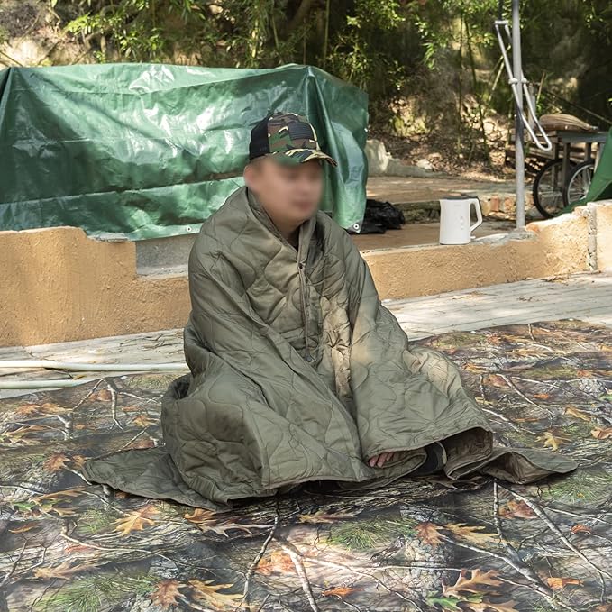 Military Poncho Liner 55”x 79” Camping Blanket Woobie Compact Waterproof for Travel Stadium Outdoor Camping