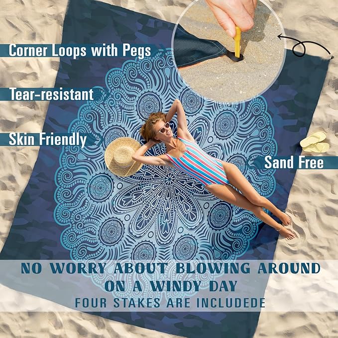 Beach Blanket Sandproof Waterproof 78''×81'' 1-5 Adults Oversized,Compact Lightweight Durable Beach Mat for Travel Camping Hiking Picnic Blanket