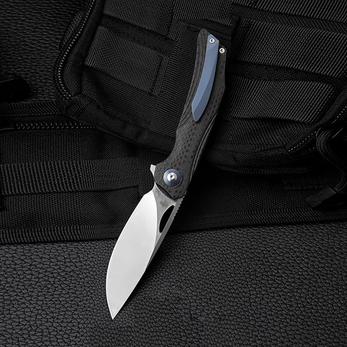 BESTECH KNIVES Pocket Folder Folding Knife: 3.54" 154CM Steel Satin Blade, Carbon Fiber and G10 Scales, Flipper, Liner Lock, EDC Titanium Clip, BL01A (Black Desert)
