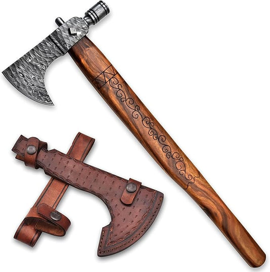 Custom Handmade Viking Hatchet Axe - Damascus Steel Bearded Axe - Camping Tomahawk Battle Axes - Camping Axes and Hatchets - Tomahawk Axe - Axe Tool - Battle Axe - Axe with Sheath