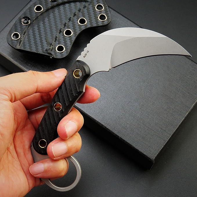 C1395 Fixed Blade Knife,AUS-10 Stonewashed Steel Blade G10 Handle Claw Knife EDC Tool Knife for Outdoor, Survival, Hiking, Camping(Silver)