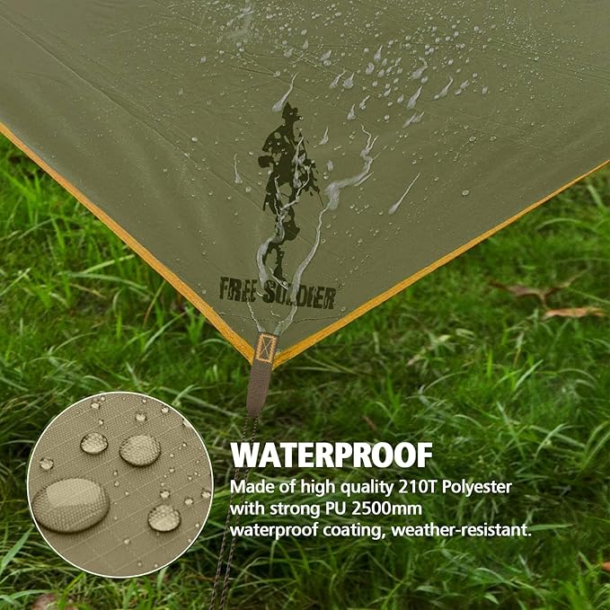 FREE SOLDIER Waterproof Portable Tarp Multifunctional Outdoor Camping Traveling Awning Backpacking Tarp Shelter Rain Tarp (Brown)