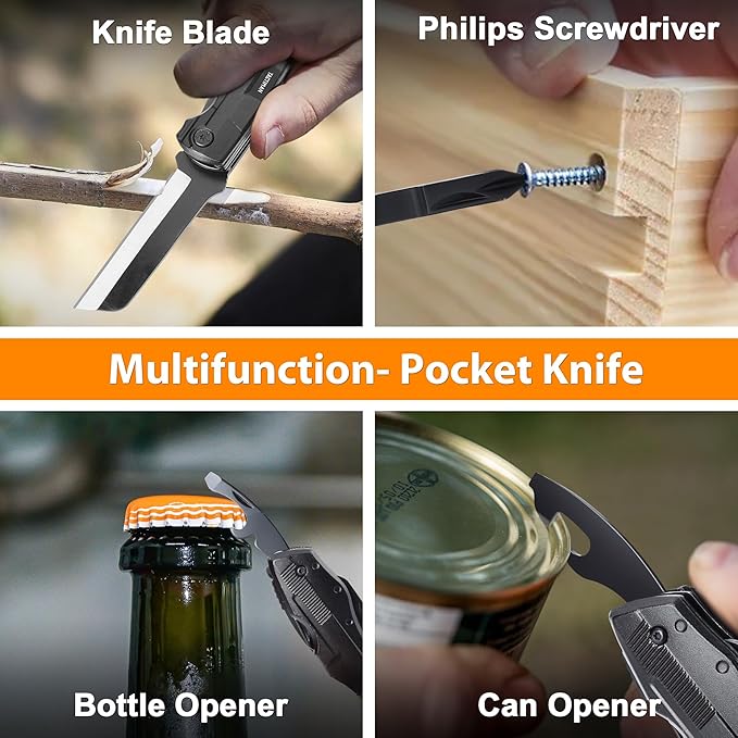 Gifts for Men Dad Him, Camping Survival Hiking Knife 12-in-1 Multitool Electrician Knife 5-Size Wire Stripper 9-Pack Screwdrivers, Mens Gifts for Fathers Day Christmas Birthday Valentines Day