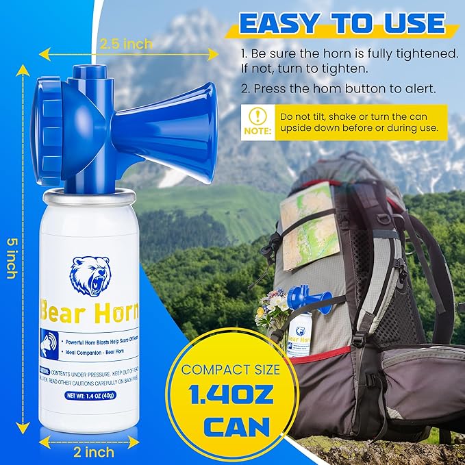 6 Pack 1.4oz Bear Horn Self Defense, Loud Air Horn for Bears, 120dB Heard up to 1/2 Mile Away, Air Horns for Safety for Wild Animals, Bear Alarm Scare Bears, Ideal for Hiking