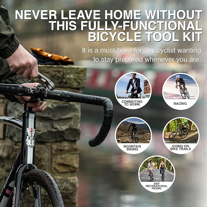THE NUTTER All in One Bike Tool - Portable Bike Repair Kit with Cycling Multitool and Brown Leather Pouch - Specialized Bike Accessories, Bike Tools - Emergency Biking Gear for All Types of Bicycles