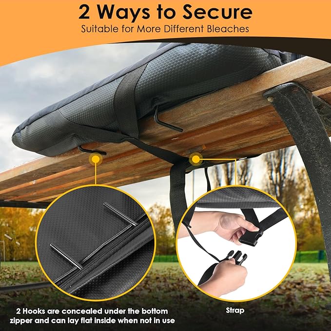 HOPERAN 2pcs Dual-Sided Heated Stadium Seats for Bleachers with Back Support, 3 Levels Heating Stadium Seating for Bleachers Seat with Backrest, 5 Pockets Portable Stadium Chair for Outdoor