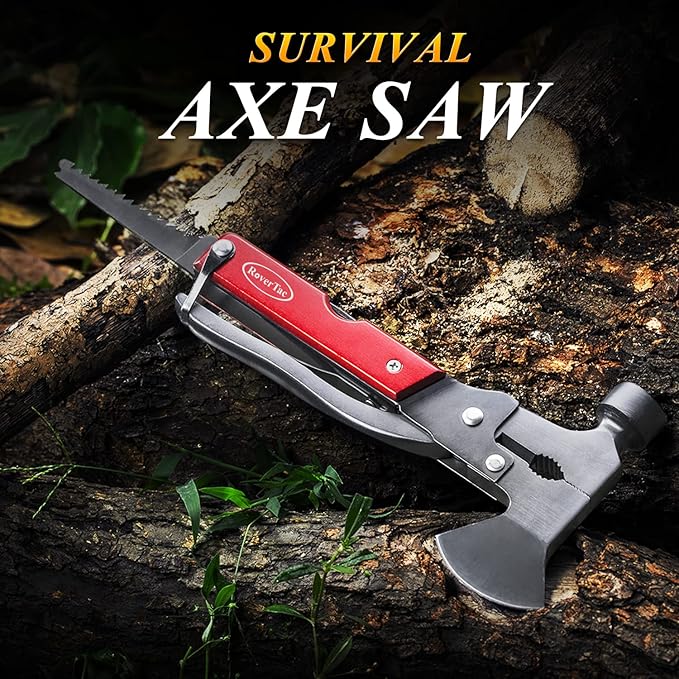 RoverTac Camping Essentials, Multi Tool Axe Hatchet Camping Gear, 14-in-1 Multitool Knife Hammer Pliers Saw Bottle Can Opener Screwdriver, Multitool for Camping Hiking Survival, Gifts for Men Him Dad