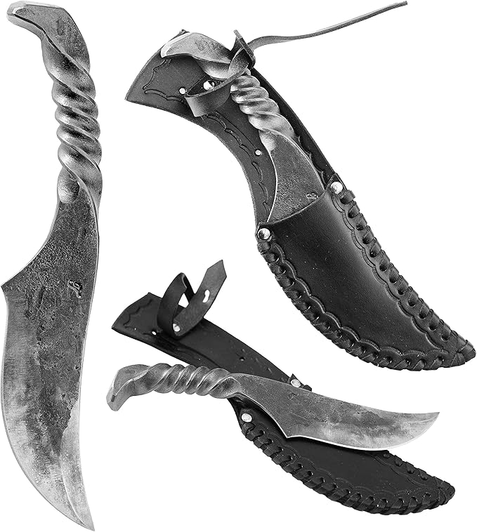 Toferner Hand Forged Knife Wolf Claw with Sheath, Vintage Knife for Antique Collection, Genuine Leather Case, Hardened Blade, Hand Made Craft, Gift Idea for Men (Black)