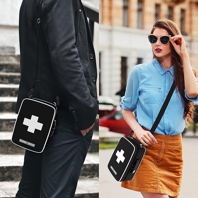 GREEN CROSS Medicine Bag with Combination Lock 8.5" x 5.5" x 4.5" (Black Nylon)