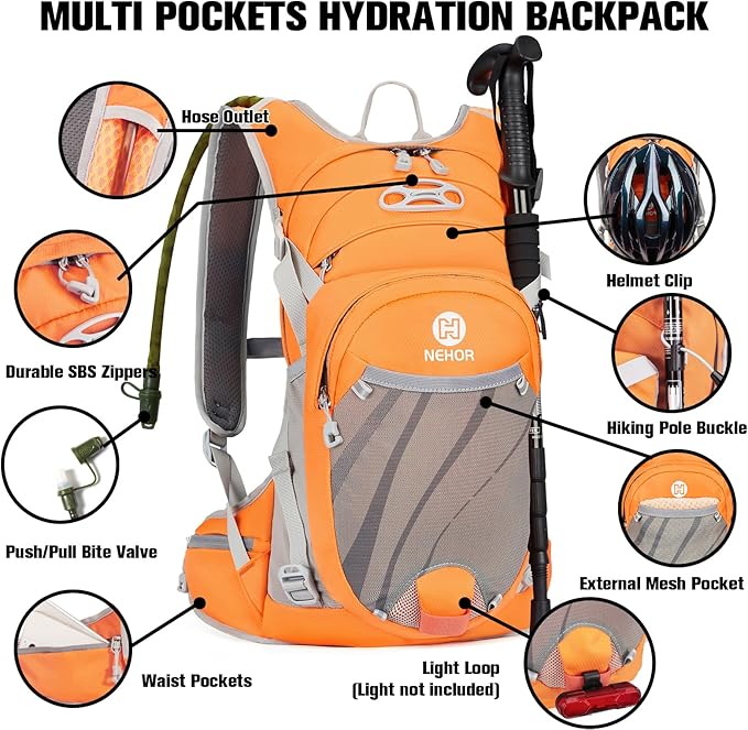 Hiking Backpack Men Women,Hydration Backpack Pack with 2L Water Bladder,Lightweight Water Backpack for Hiking,Running,Cycling,Camping