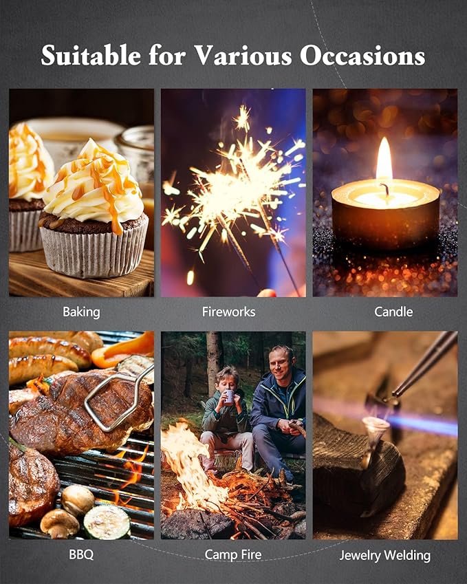 Torch Lighter, Adjustable 4 Jet Flame Refillable Butane Fuel Lighter Windproof Mini Butane Torch Lighter for Grill BBQ Gas Fireplace Fire Camping (Butane Gas Not Included) (Black)