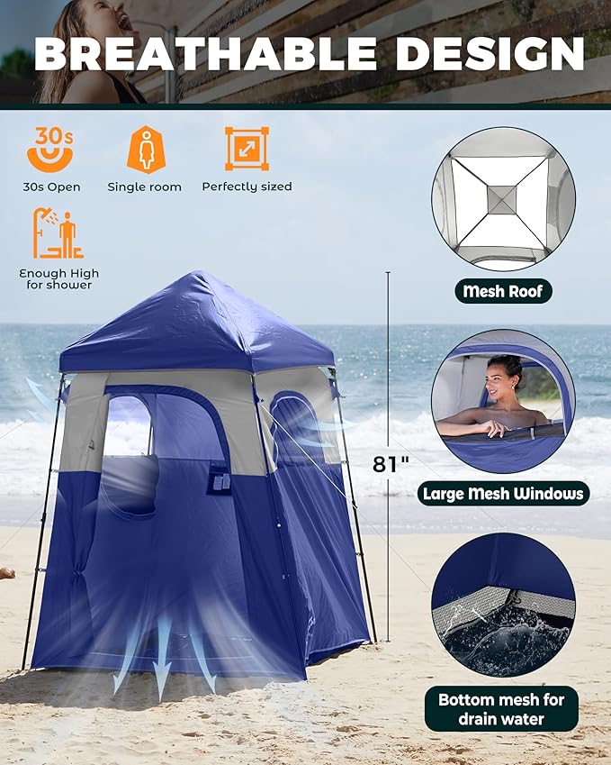 KingCamp Camping Shower Tent, Instant Portable Privacy Shelter, 1/2 Room Large Outdoor Toilet Tent with Floor, Water-Resistant, Windproof & Easy Setup for Beach, Camping & Hiking