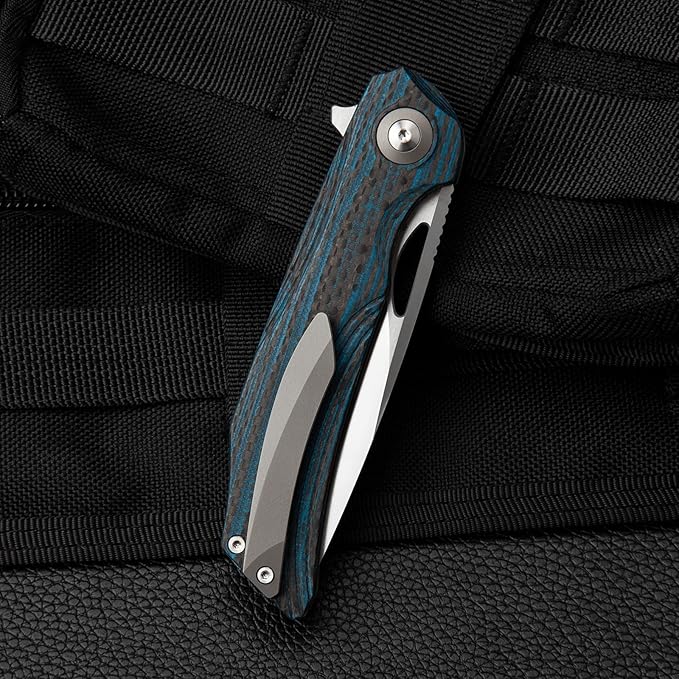 BESTECH KNIVES Pocket Folder Folding Knife: 3.54" 154CM Steel Satin Blade, Carbon Fiber and G10 Scales, Flipper, Liner Lock, EDC Titanium Clip, BL01B (Black Blue)